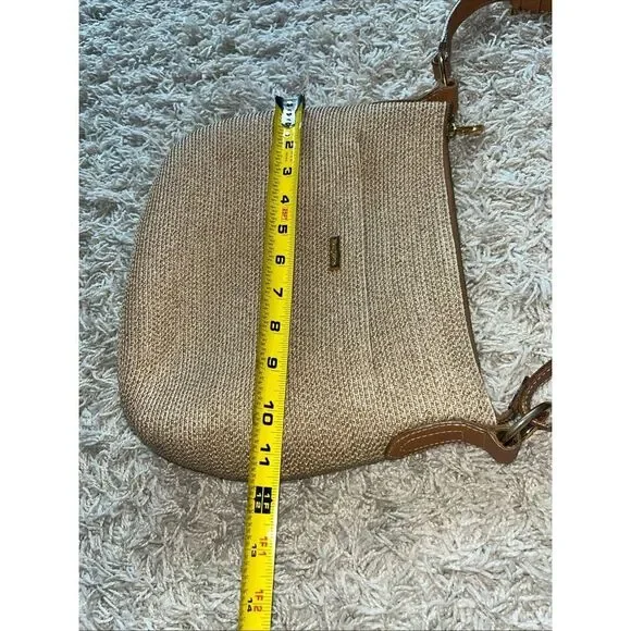 ERIC JAVIT Brown Beige Woven Straw Shoulder Crossbody Bag Leather Strap - Picture 8 of 12